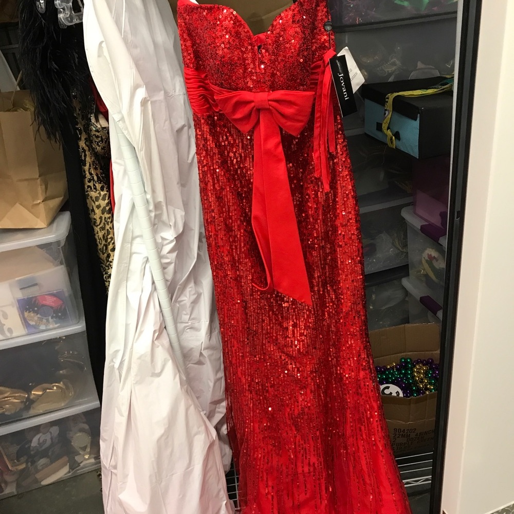 Jovani strapless red evening dress